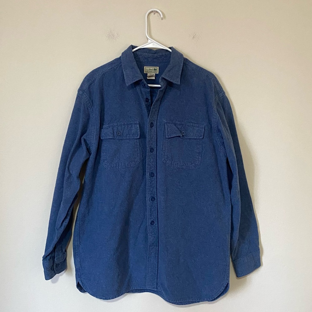 L.L. Bean Men’s Blue Cotton Structured Button Down Shirt Size Large